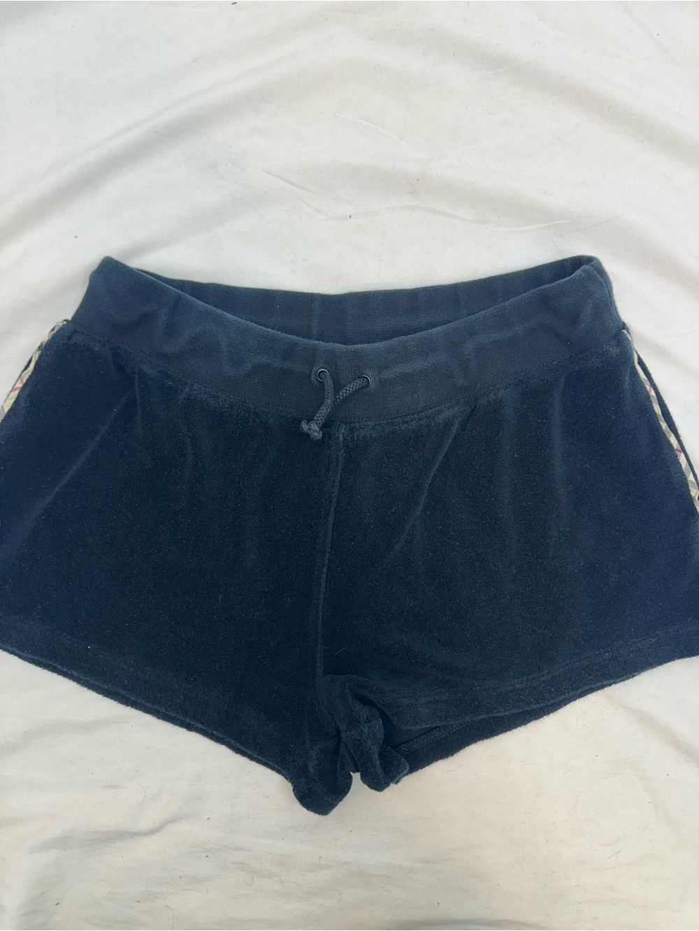 Burberry Black Velour Athletic Lounge Shorts with Signature Trim Check M